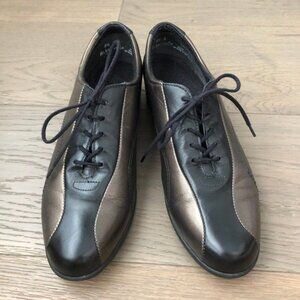 Munro American Sport Lace Up 2 Tone Leather Shoes Blk Metallic Bronze Sz 85 N